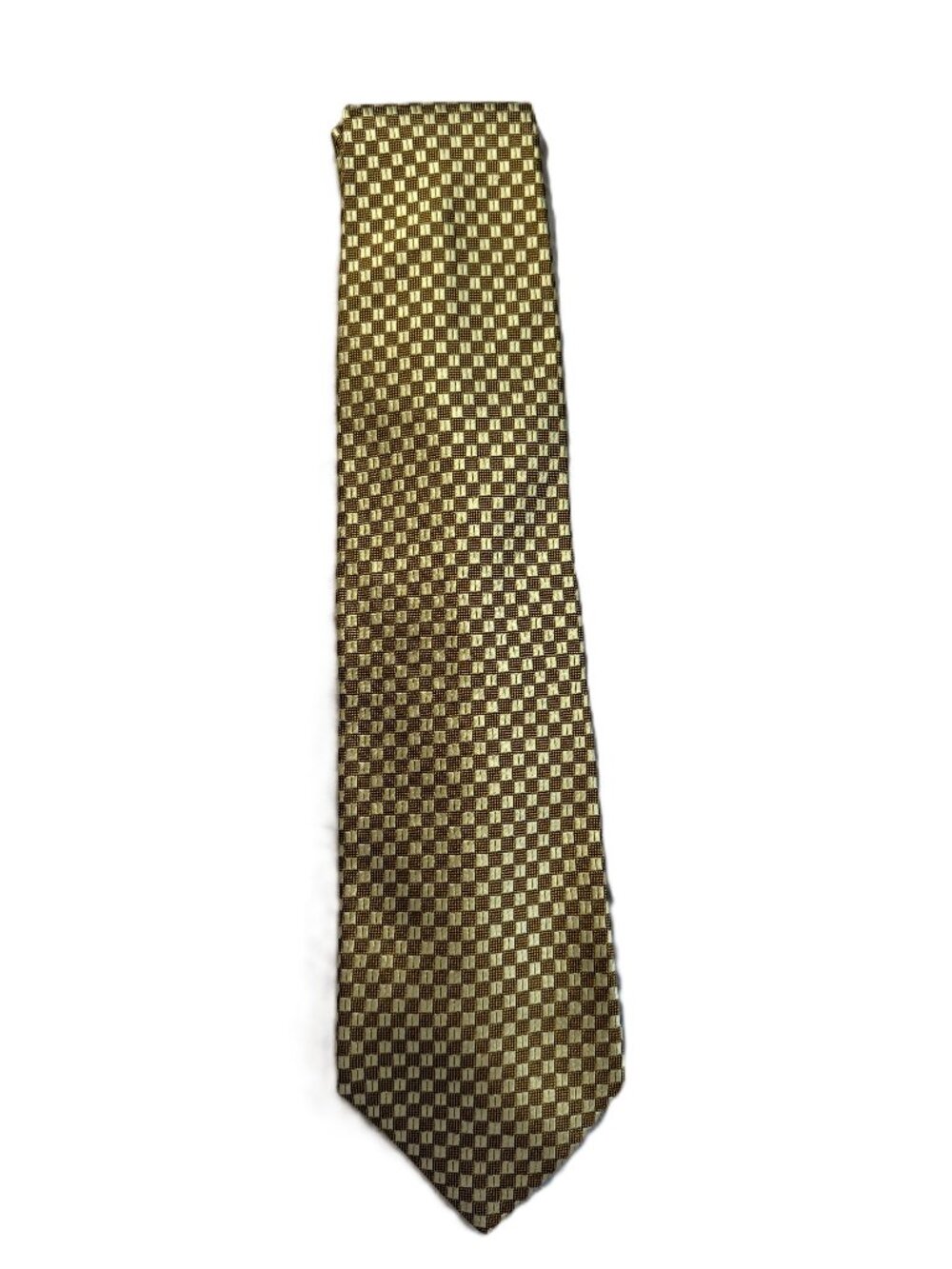 Geoffrey Beene 100% Silk Tie – (Gold & Brown Checkered Pattern)